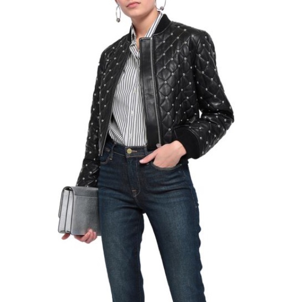 Quilted Studded Leather Bomber - Picture 3 of 8